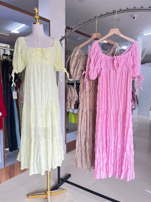 Summer Casual Loose Puff Sleeves Square Neck Dresses